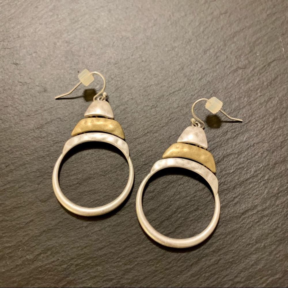 Hammered Earrings Gold Silver Tone Boho Dangle Earrings - Picture 7 of 7